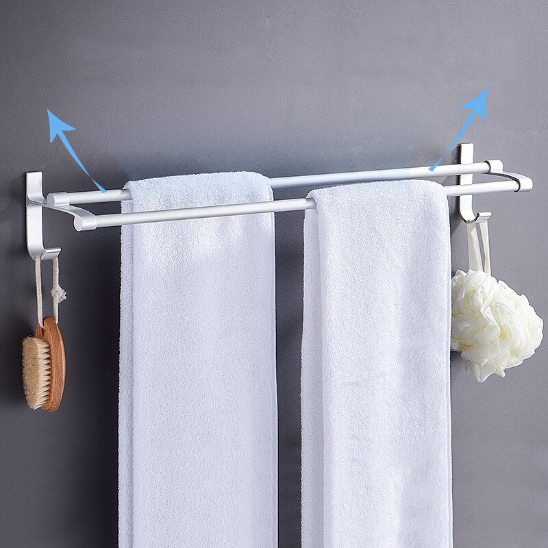 40/50cm badkamer handdoekrek aan de muur gemonteerde ruimte aluminium handdoekrek waterdichte dubbele handdoekhouder opbergorganizer met haak