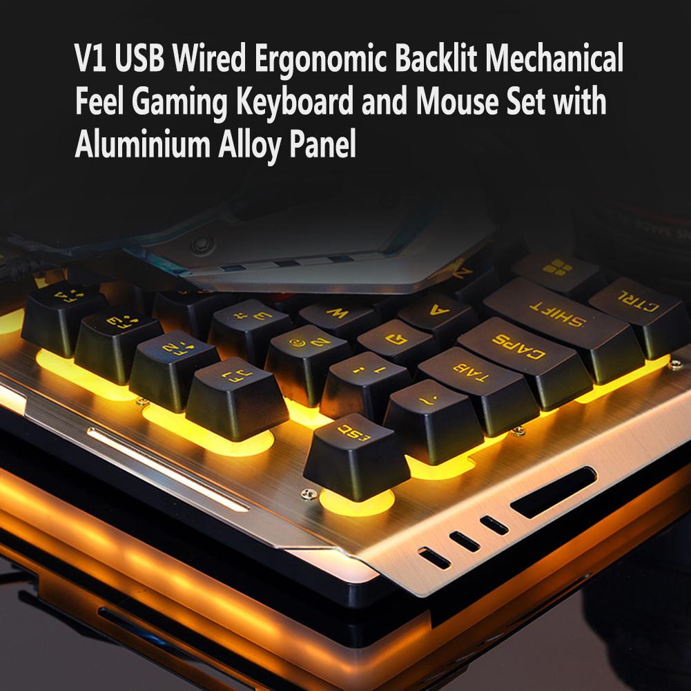 V1 USB Wired Gaming Mouse and Keyboard Set For Gamer Mechanical Hand Feel Ergonomic RBG Backlight Gamer Mice Keyboard Combo Set