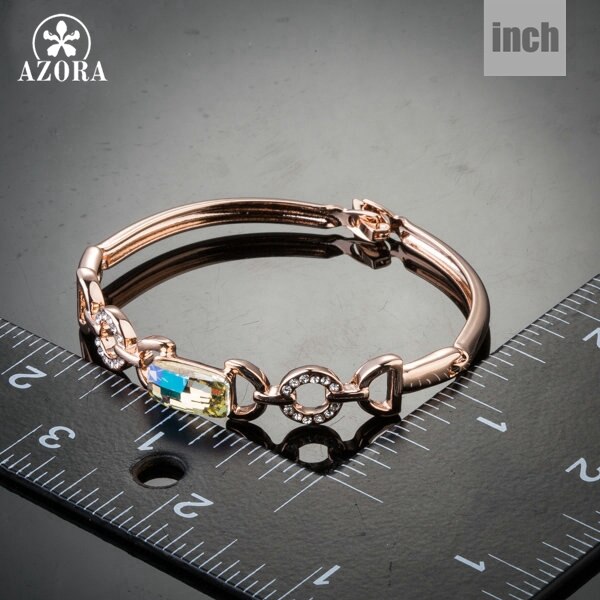 AZORA Rose Goud Kleur DOD Aangesloten Rechthoek Stellux Oostenrijkse Crystal Bangle Armband TB0062
