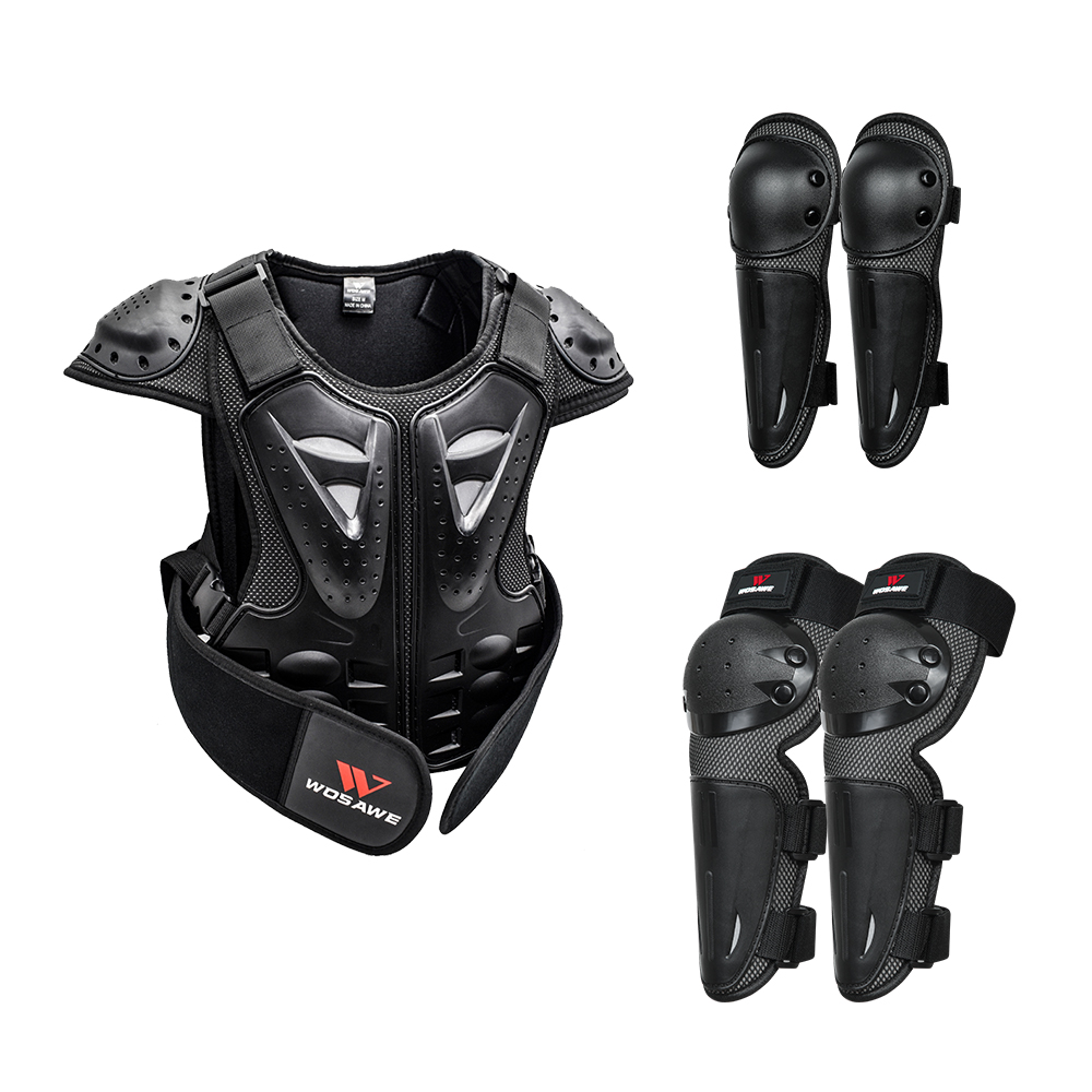 WOSAWE Kids Chest Spine Protector Protective Guard Vest Motorcycle Jacket Child Armor Gear Motocross Skating Knee Protector
