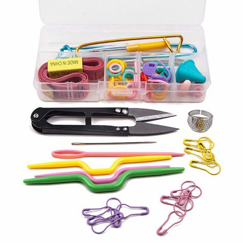 1 caja de herramienta para tejer Kit de accesorios costura tejido Crochet accesorios gancho de agujas de tejer bricolaje Kit con lotes