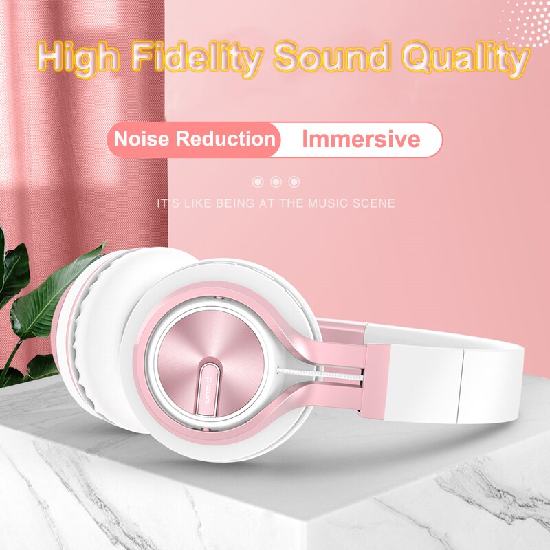 Auriculares inalámbricos de oro rosa con micrófono sobre la oreja auriculares estéreo bajo auricular grande para PC Laptop teléfono Android, para un
