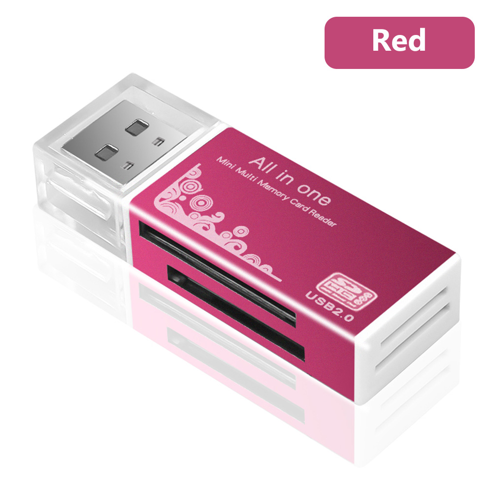 Draagbare Hoge Snelheid Kleurrijke 4 In 1 Usb 2.0 Micro Sd T-flash Tf Memory Card Reader Microsd Transflash Naar Usb flash Drive Adapter: Red