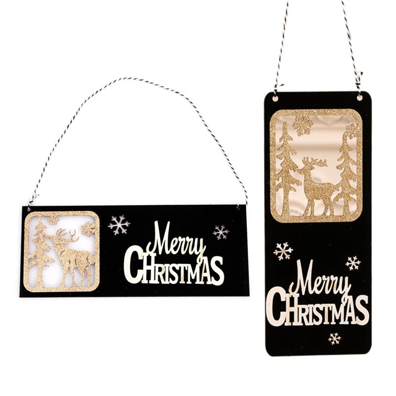 ''Merry Christmas'' Hollow Black Gold Card Kerstboom Deur Opknoping Ornament L4MF