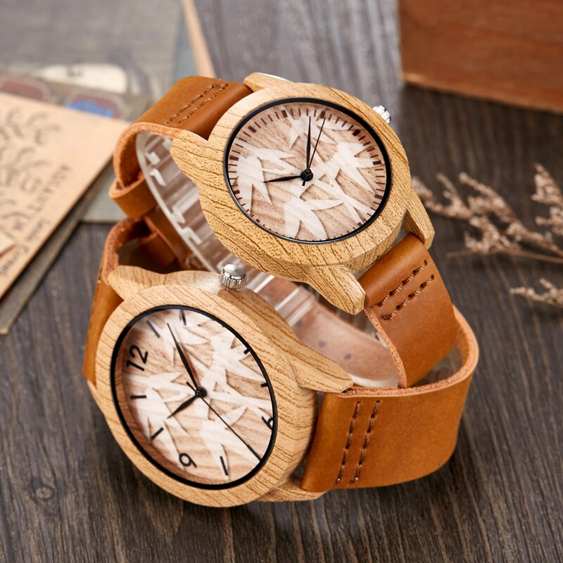 Bambu eller häst imitation trä klocka män kvinnor par armbandsur trä klockor akryl hane brun armbandsklocka reloj