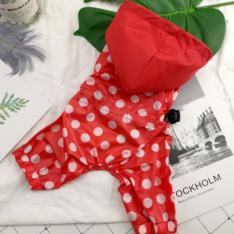Sällskapshund regnjacka för små hundar vattentät jumpsuit sällskapsdjur kläder prickiga regnjacka kläder hund katt regnjacka chihuahua teddy