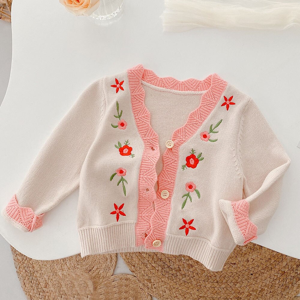 Peuter Meisje Trui Bloem V-hals Gebreide Lente Herfst Kids Vest Prinses Verjaardag Kinderen Kleding: apricot / 4T