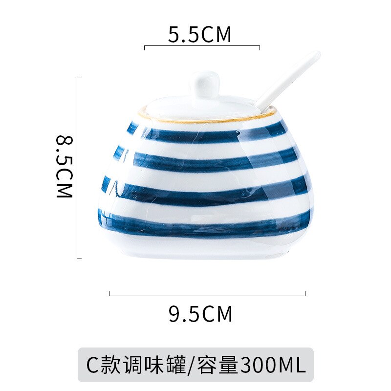 hand-painted underglaze Japanese ceramic seasoning pot set kitchen seasoning pot salt shaker household seasoning box: B