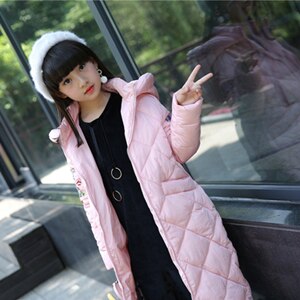 -30 ℃ Russian winter Girls cotton Outwear Coat Kids Lengthen long section coat big children thicking cotton jacket: Pink / 13