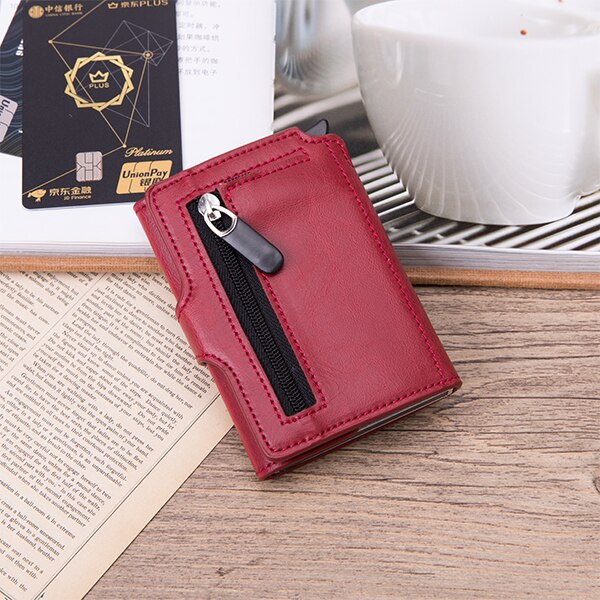 BISI GORO-tarjetero con botón RFID para hombre, tarjetero de aluminio y Metal de , billetera negra, monedero: Red X-59