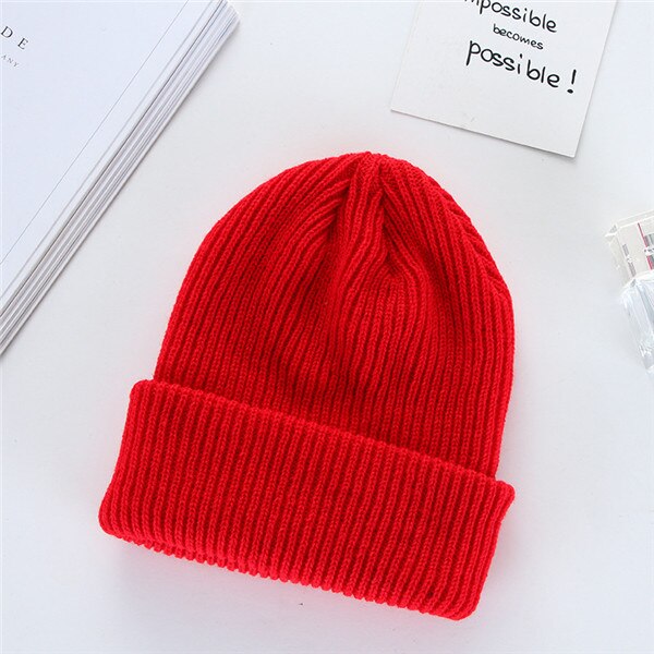 Men Women Knit Baggy Beanie Oversize Winter Hat Ski Winter Knitted Cap Woman Solid Color Hip Hop Boys Girls: Red