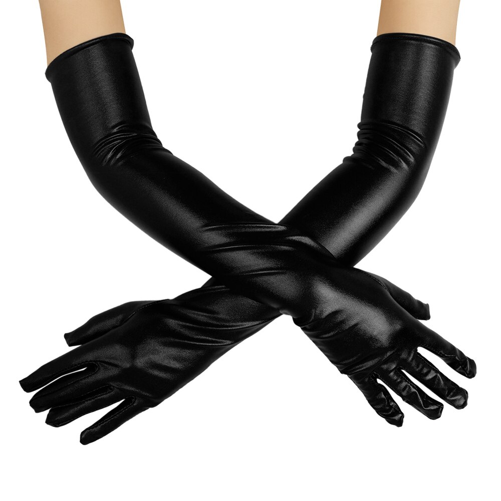 Gant Long en cuir Sexy, brillant, Punk Rock Hip Hop mitaines, Jazz Disco gants lumineux, Bar Cosplay Costumes accessoires 1 pièce: black