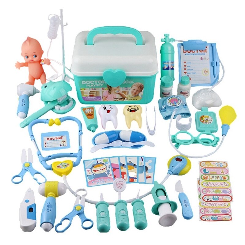 Kinderen Simulatie Speelgoed Ambulance Box 44 Stks/set Meisjes Rollenspel Game Speelgoed Voor Kinderen: Blue