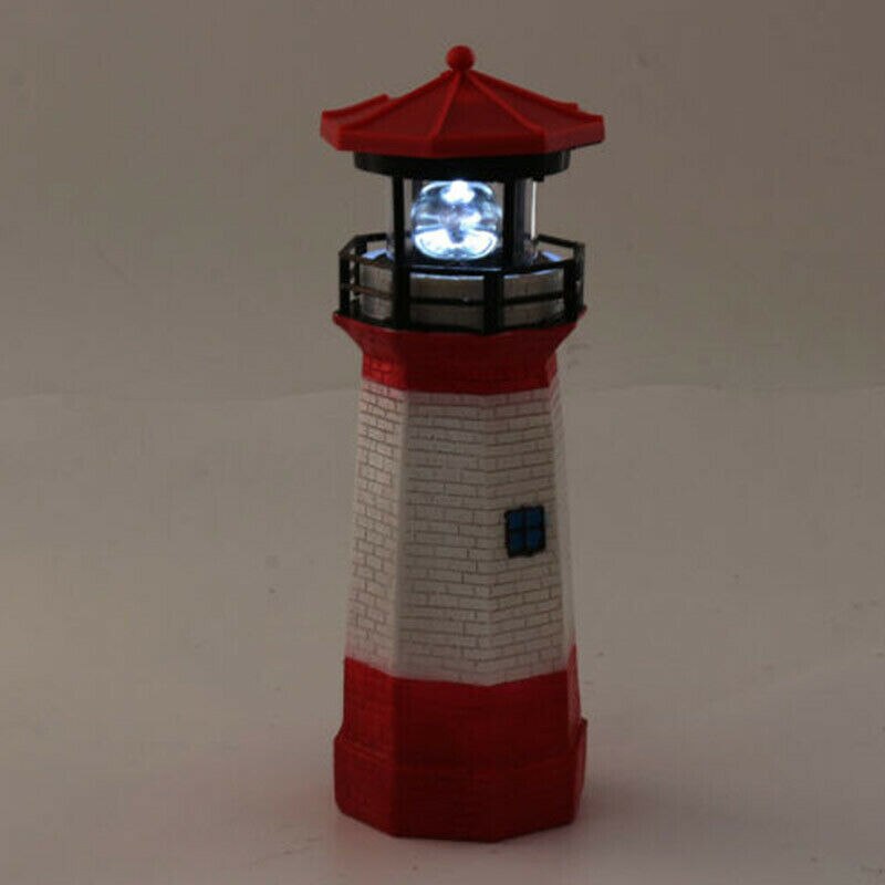 Solar Powered Lighthouse LED Garden Ornament Rotating Light Tower Outdoor Garden Yard Lighting Decor Lawn Lamp Lighting