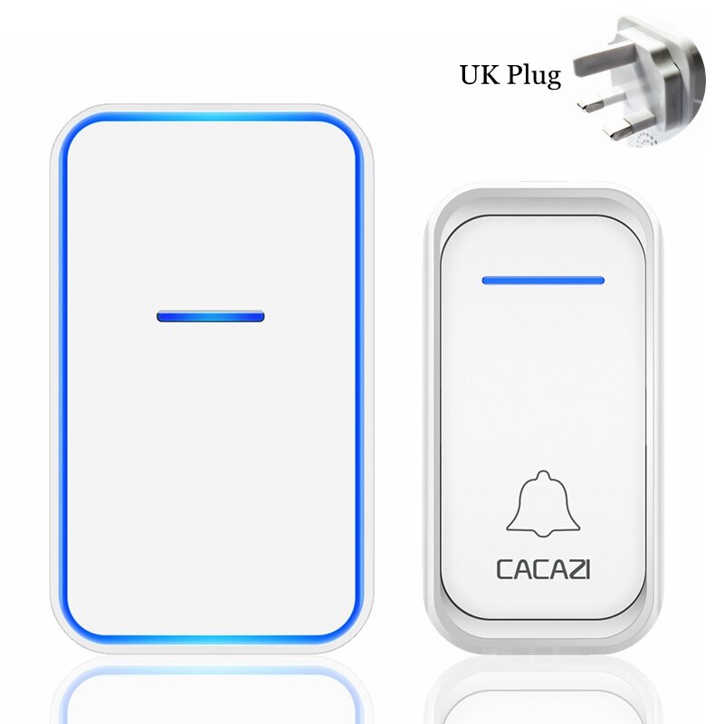 CACAZI Draadloze Deurbel Waterdicht 300M Remote 1 2 Knop 1 2 Ontvanger US EU UK Plug Smart Home Welkom bellen Deurbel: white 1x1 UK