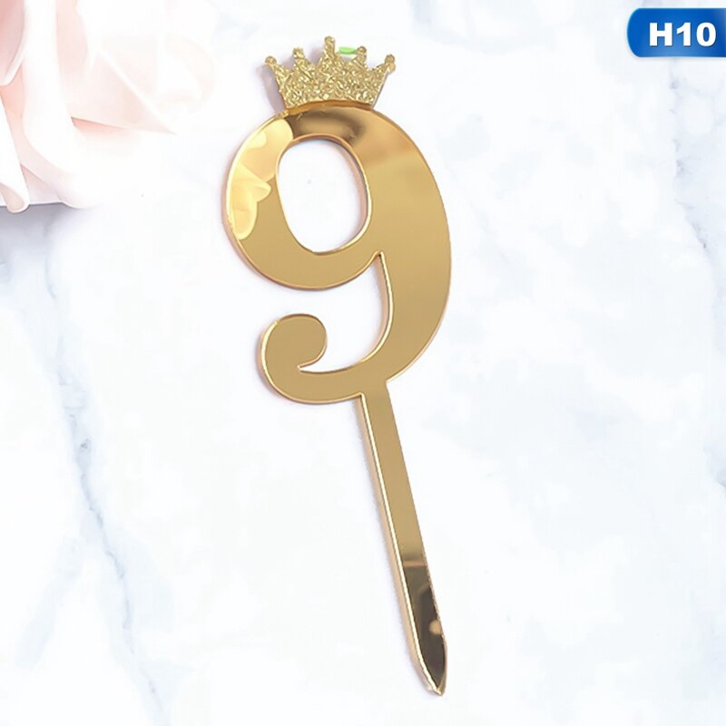0-9 Numbers Cake Toppers Happy Birthday Cute Crown Number Cake Flag Acrylic Cupcake Topper Birthday Party Cake Decoration Topper: 10