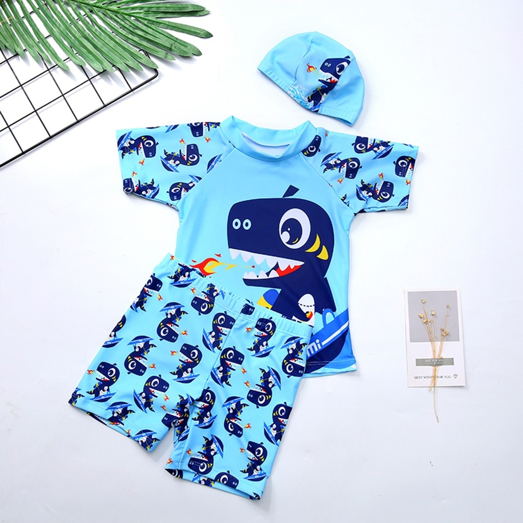 Toddler Kids Clothes Boy Dinosaur Printed Swimwear Swimsuit Bathing Suit Boy Clothes Set Kids Outfits Vetement Enfant Fille: Light Blue / XXL