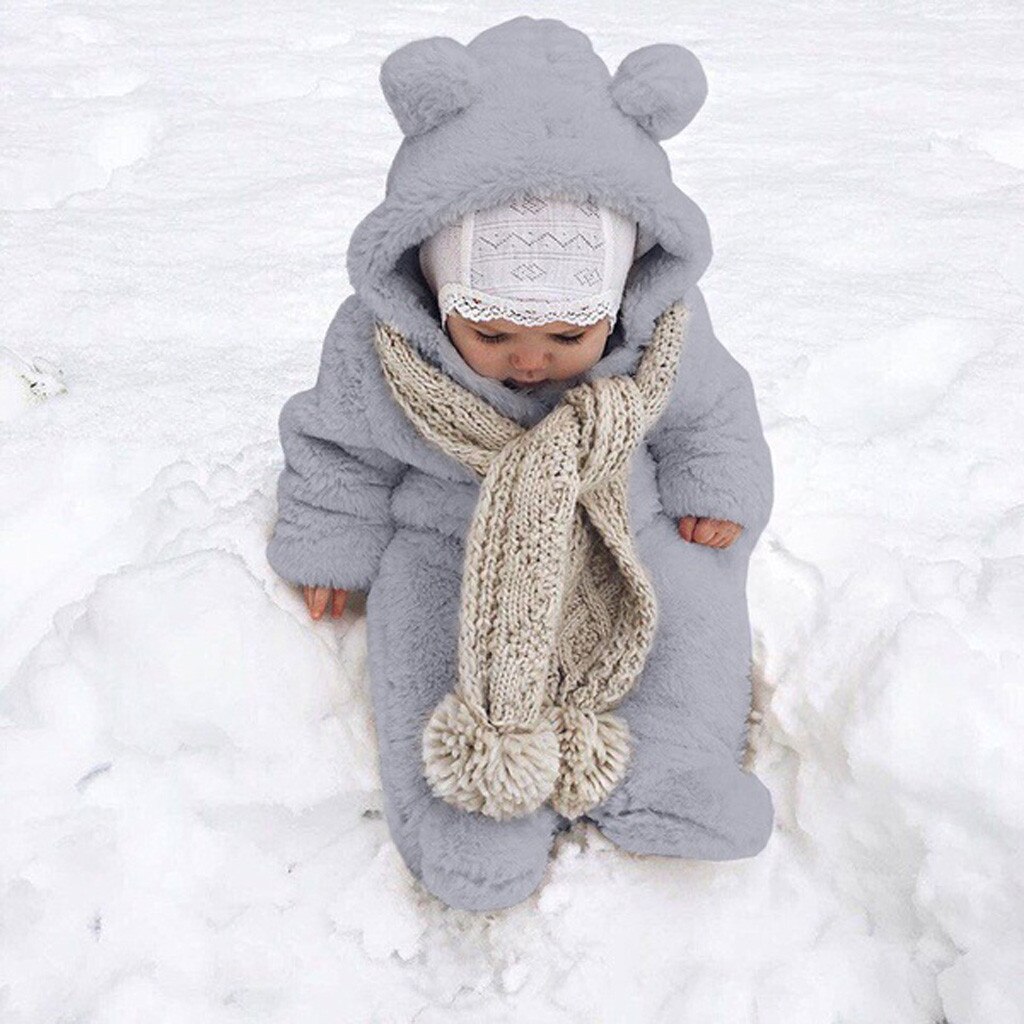 0-2 Y Pasgeboren Baby Jongen Meisje Winter Fleece Jumpsuit Hooded Romper Warme Jas Uitloper