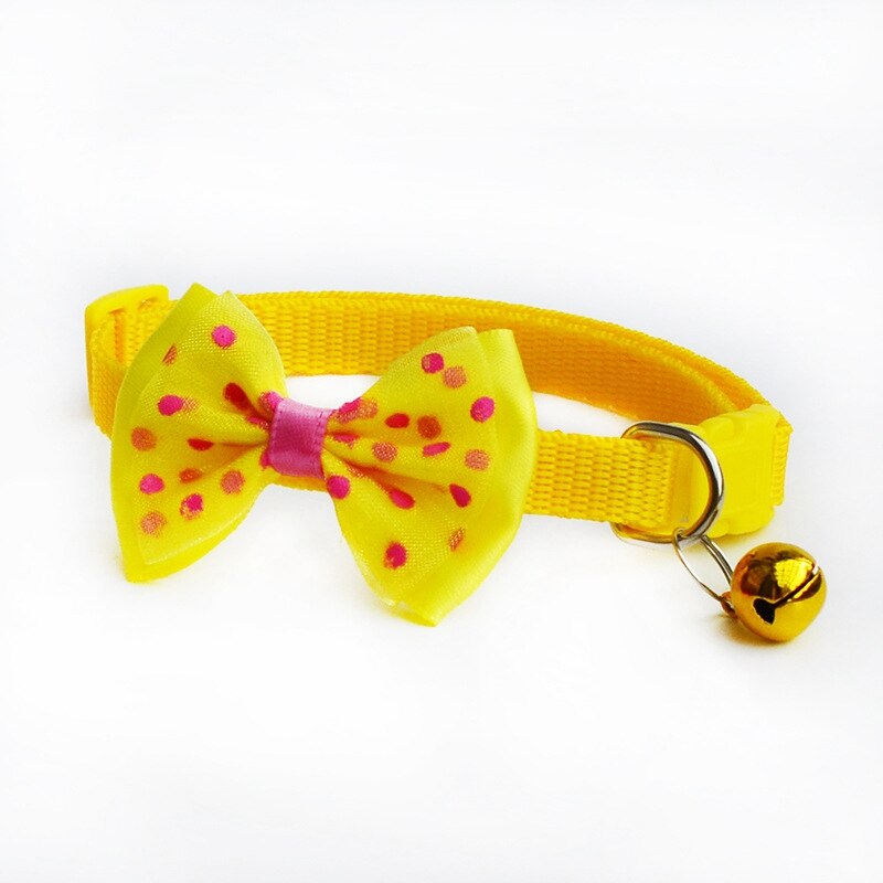 Verstelbare Polyester Halsbanden Pet Halsbanden Met Strik Klokken Charm Ketting Kraag Voor Kleine Honden Kraag Huisdier Accessoires: yellow