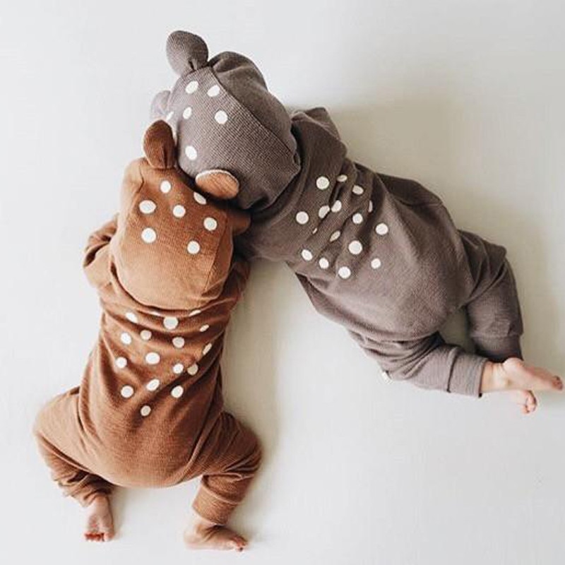 Baby Bruin 3D Herten Romper Katoen Herfst Sika Herten Lange Mouwen Meisje Jongen Kleding Leuke Winter Hooded Jumpsuit Baby