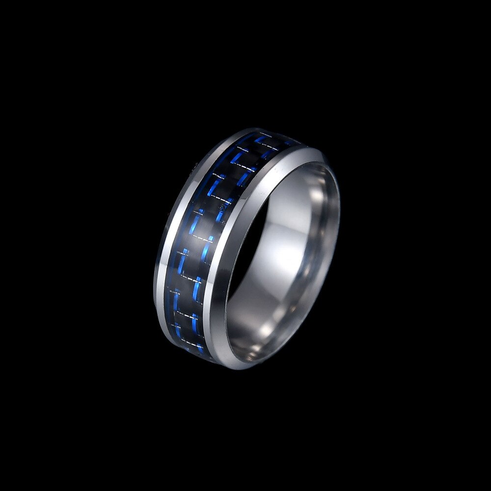 Titanium Steel Black Carbon Fiber Mens Cool Rings Blue Ring Anel Masculino Jewelry