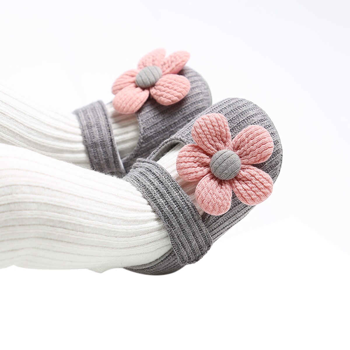 3PCS 0-18M Baby Girl Baptism Shoes and Headband Set Soft Sole Floral Mary Jane Flats and Hairbands for Infant Little Girls