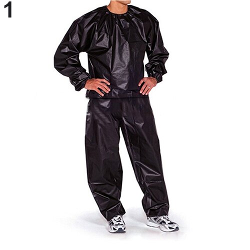 Unisex Sauna Suit PVC Fitness Weight Loss Sweating Sauna Suit Exercise Gym Pullover Sports Suit Calories Burner: Black XL