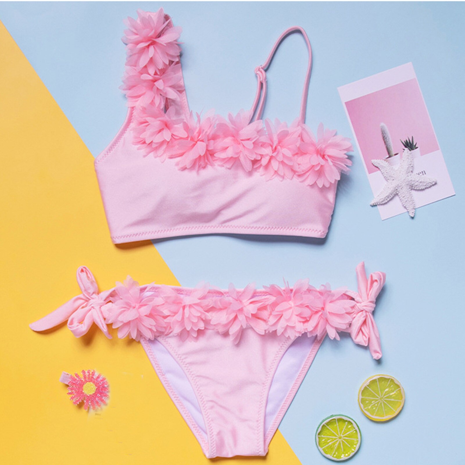 Peuter Kids Baby Meisjes Bloemen Tweedelige Bikini Badmode Badpak Beachwear Baby Kids Effen Roze Zwemkleding Bloem Kleding Pak