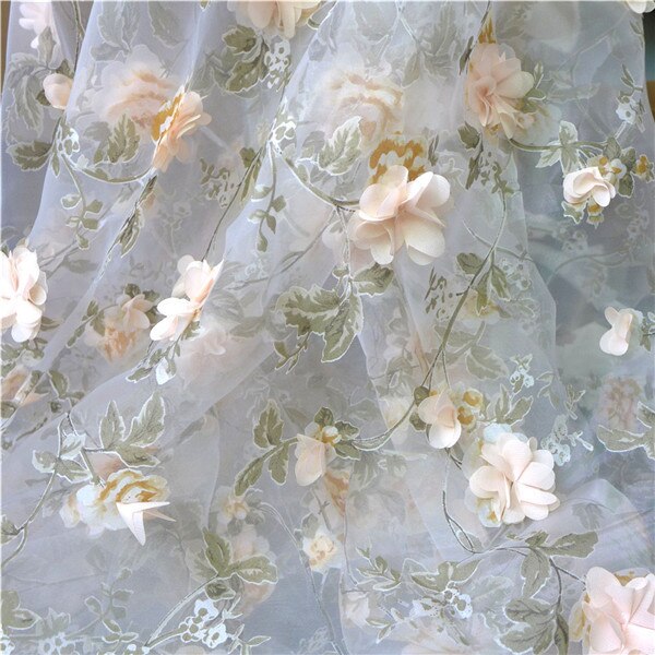 1 yard 3d blomster organza blonde stof chiffon roset applikationer til brudekjole prom kjole blonder: Champagne