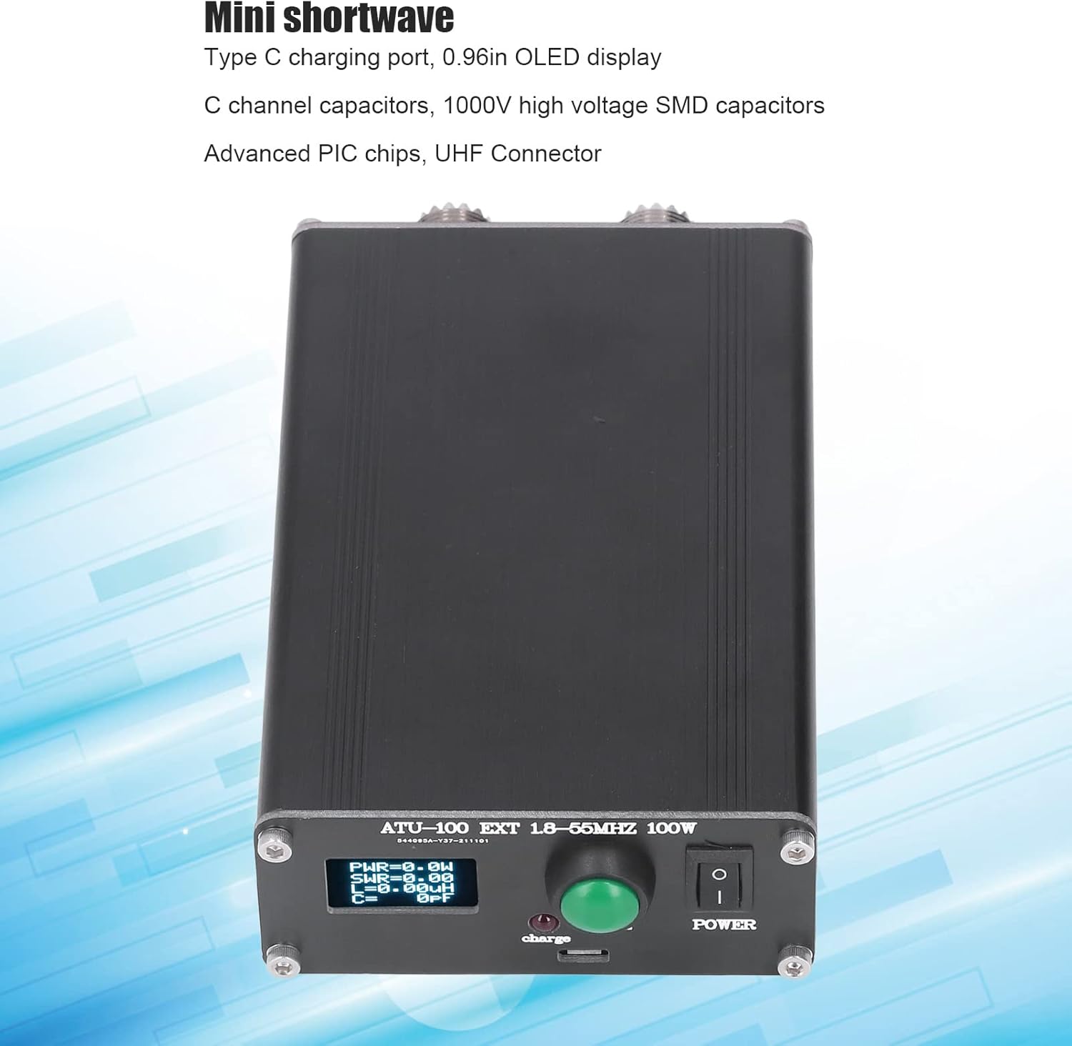 Antenna Tuner Mini Automatic Mini Antenna Tuner Antenna Tuner for Radio Equipment 1.8~55MHz 0.96IN with Housing ATU‑100