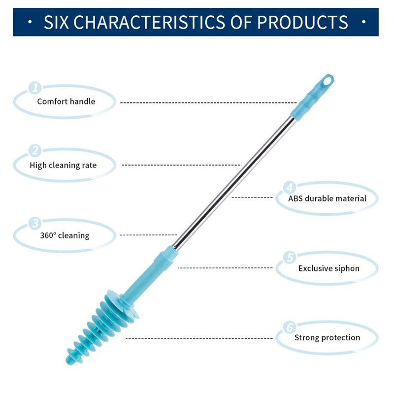 Toilet Brush Plunger Stainless Steel Long-Handled with Wall Hook Dredge Cleaned Flexible Sewer Pipe Clogging Household Tool