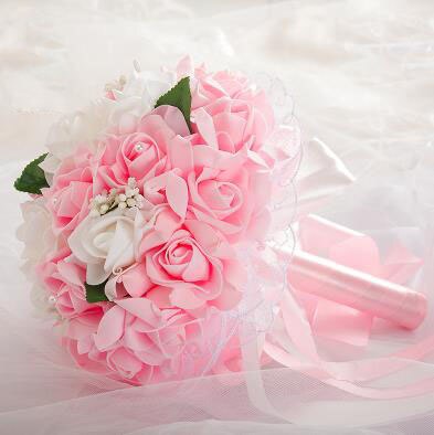 Ramo de flores artificiales de seda para dama de honor, suministros de decoración de boda romántica, con encaje, hecho a mano: 07