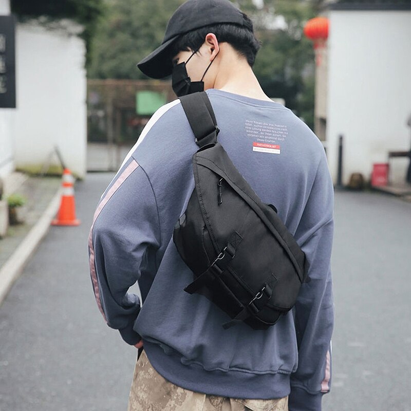 Street sac à bandoulière hommes sport cyclisme sac grande capacité loisirs poitrine sac femmes postier sac hommes noir