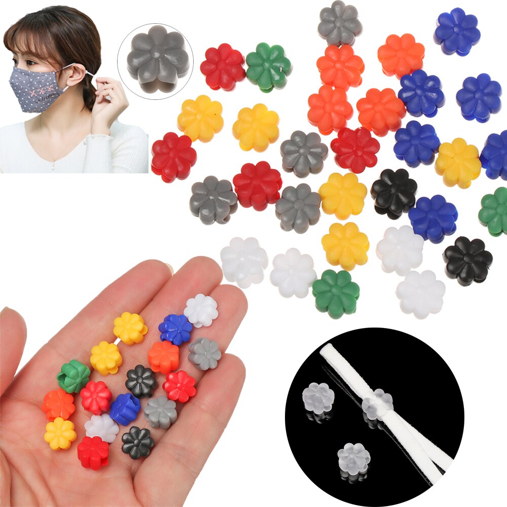 50 Stuks Plastic Platte Bloem Gesp Verstelbare Kralen Anti-Slip Masker Gesp Elastische Band Cap Masker Stopper Ear Cord trekkoord Knop