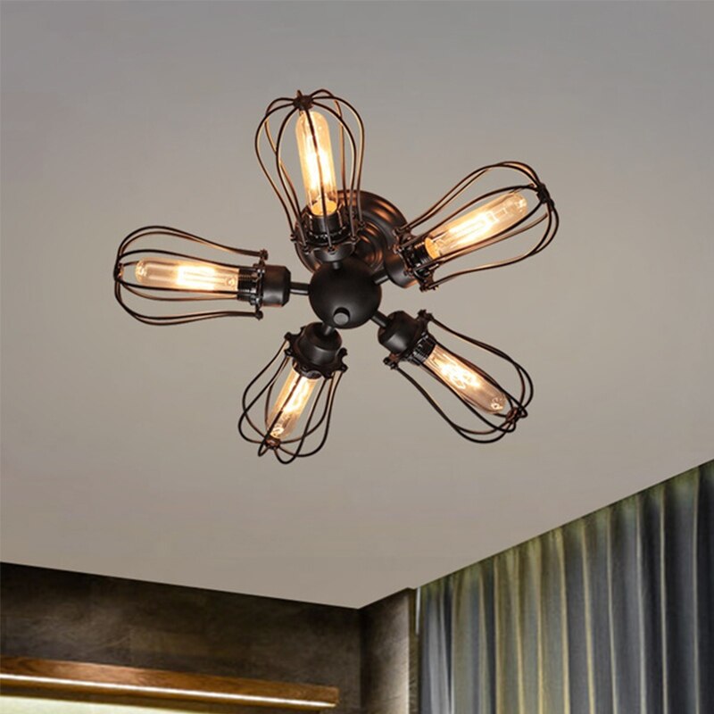 Retro Industrial Multi-head Ceiling Lamp Decorative Iron Ceiling Light for Loft Cafe Restaurant Cross-border