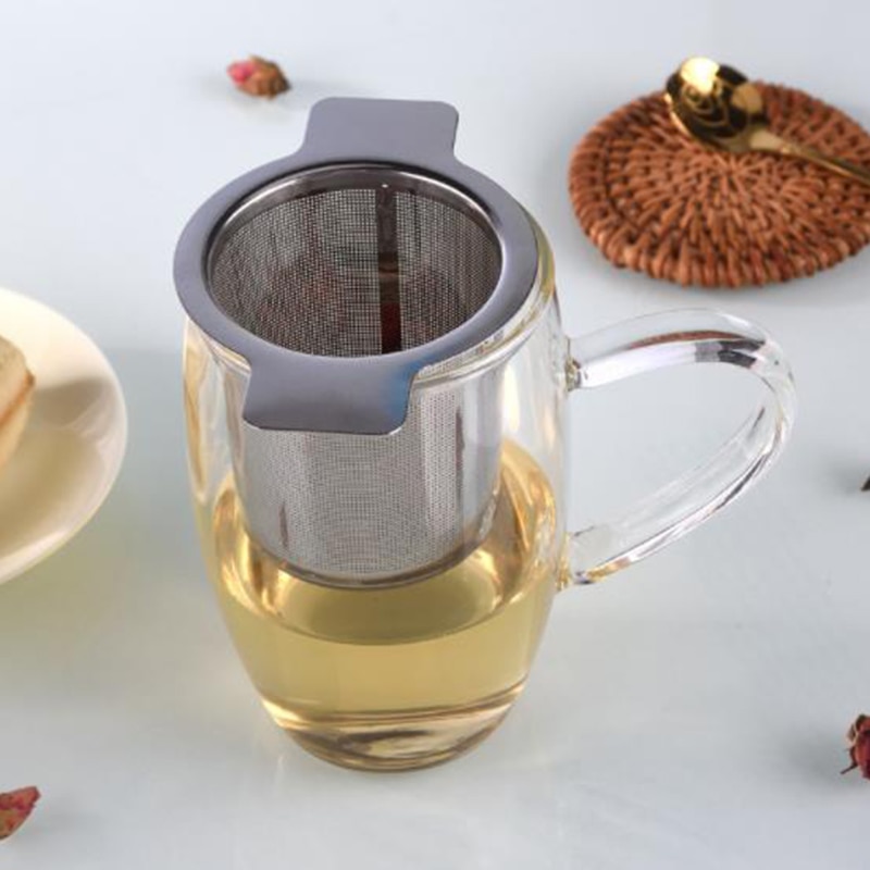 Kaffefilter te-si låg mesh rustfrit stål fint genanvendeligt med 2 håndtag