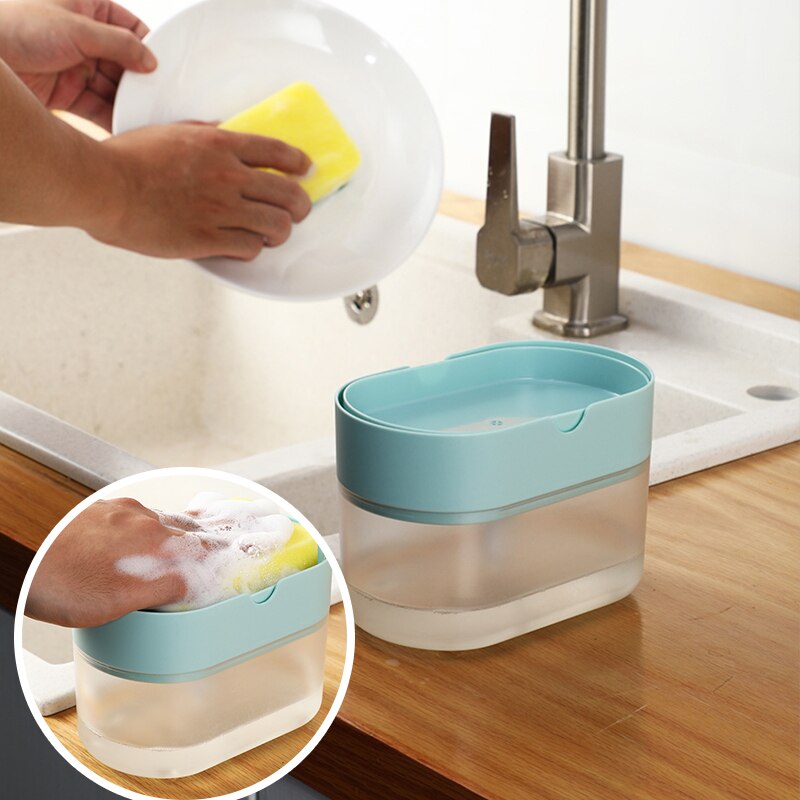 Soap Pump Dispenser 2-in-1 Liquid Dispenser Container With Sponge Holder Hand Press Soap Organizer Kitchen Cleaner Tools