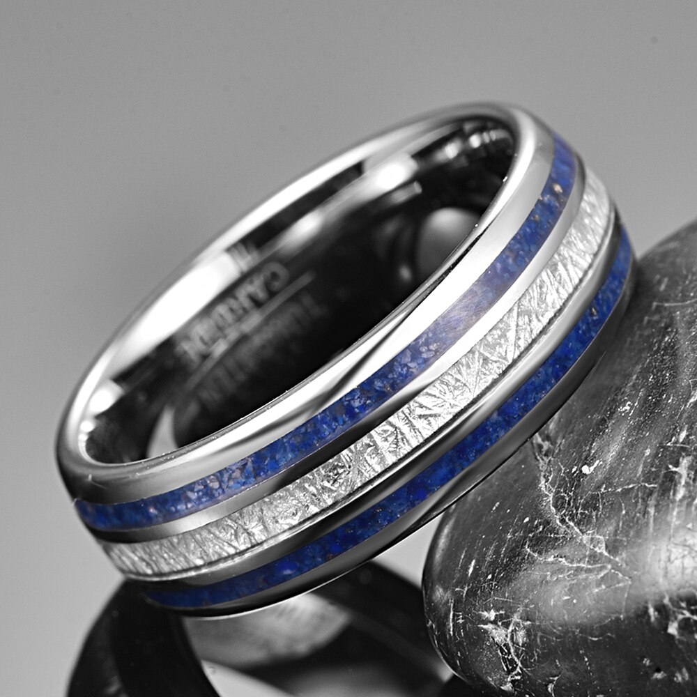 8mm jäljitelmä meteoriitti lapis lazuli volframikarbidi sormus miesten #39 aaa