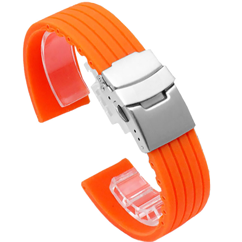 Rubber Striped Tire Watch Strap Band Deployment Buckle 18mm 20mm 22mm 24mm Universal Replacement Strap: Orange / 22mm