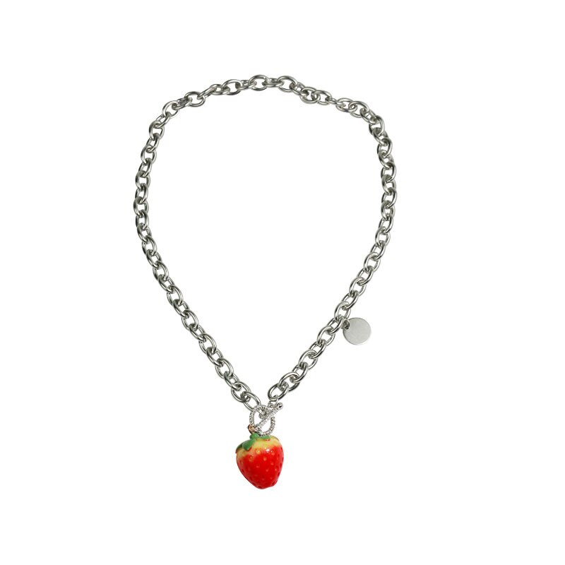 Cute Strawberry Shape Pendant Necklace For Women Girl Lovely Simulation Fruit Choker Necklace Statement Trendy Jewelry: Default Title