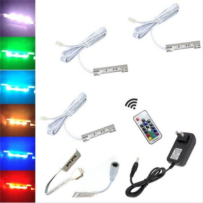 LED Onder Kast Verlichting voor Glas Rand Plank Terug Side Clip klem Strip Verlichting 3 Lampen Kit met RF Afstandsbediening en Adapter