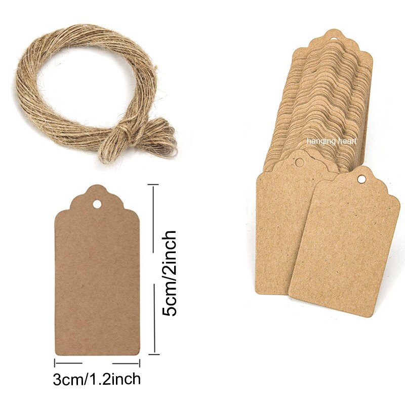 Etiquetas de papel Kraft Natural hecho a mano con hilo de yute, etiquetas de , papelería para manualidades, bricolaje, 100 Uds.: D