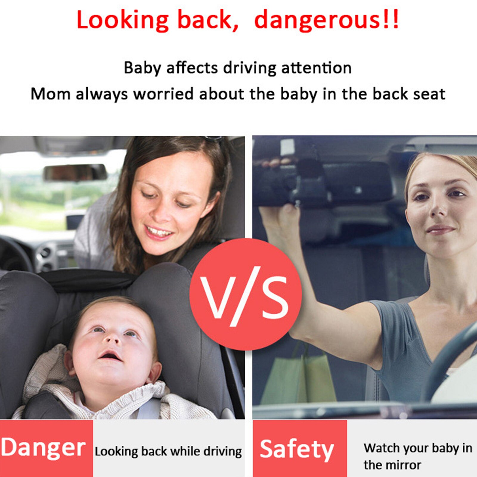 Backseat Mirror Plastic Rearview Mirror Adjustable Baby-in-sight Mirror Odorless Healthy Durable Safe Backseat Mirror