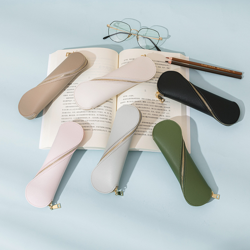 Astuccio per matite in pelle PU di moda con cerniera piccola custodia per trucco sottile porta penne sottile portamonete