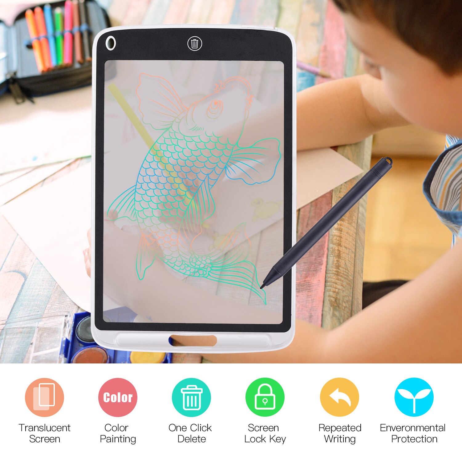 10 Inch LCD Writing Tablet Translucent Copy Drawing Board Digital Handwriting Pad Color Screen with Stylus Pen Erase Button