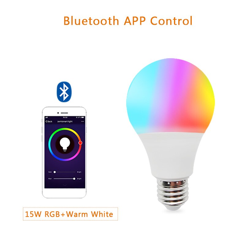 15w bluetooth smart pære  e27 led rgb lampe arbejde med xiaomi mobiltelefon 85-265v rgb + hvid dæmpbar timer funktion magisk pære: 15w rgbww bluetooth