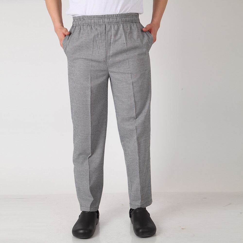 Men Stripe Chef Restaurant Kitchen Work Elastic Waistband Cozinha Hotel Food Service Working Pants Long Trousers with Pockets: 2 / L