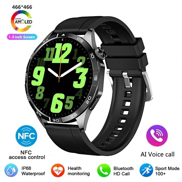 2024 novo para huawei xiaomi gt4 pro relógio inteligente masculino nfc gps rastreador amoled 466*466 tela hd freqüência cardíaca bluetooth chamada smartwatch: Preto