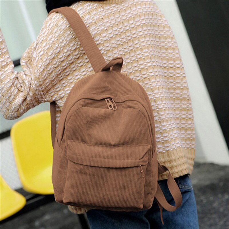 Estilo de tecido macio mochila feminina veludo veludo mochila escolar para adolescente menina listrado
