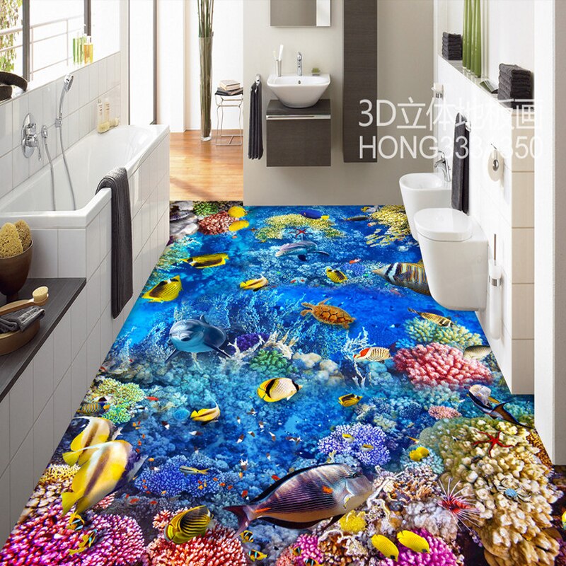 3d Floor Stickers Waterdicht Tegels Blauwe Oceaan Onderzeese Vis Floor Sticker Mural Home Decoratie